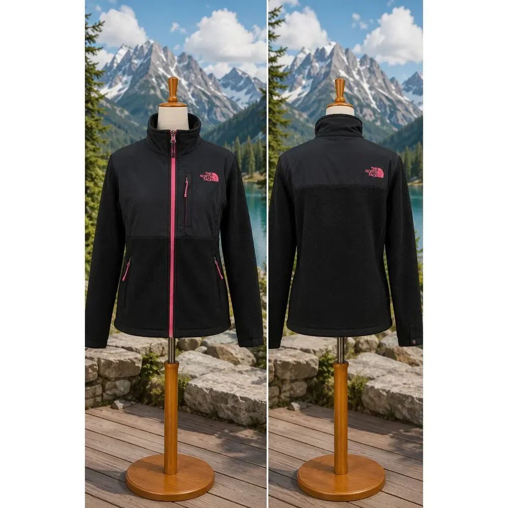 The North Face Pink Black Fleece Nylon Hybrid Jacket Women’s Medium
